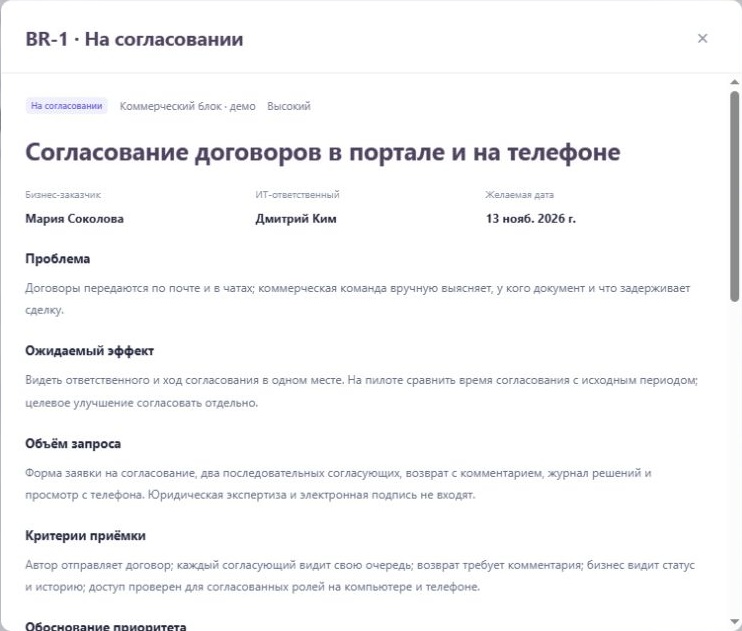 Бизнес-запрос BR-1 на согласовании